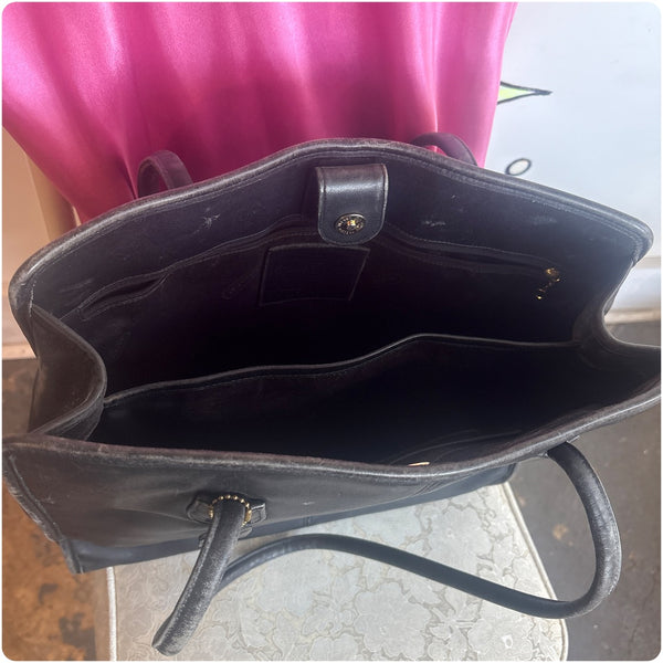 Vintage Large Coach Black Leather Tote – Classic Designer Shoulder Bag – Rare
