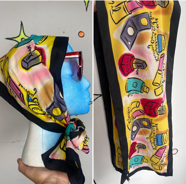 Vintage Merle Norman Makeup Print Pop Art Scarf Retro Novelty Print