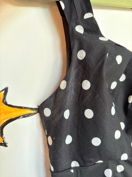 80s 90s Black & White Polka Dot Dress Retro 50s Rockabilly Pin Up Preppy Goth 8