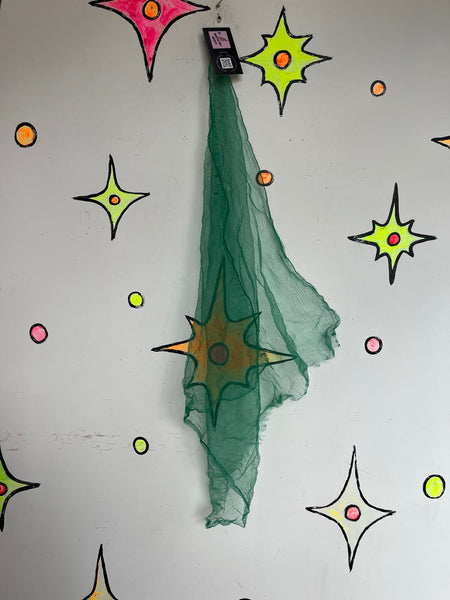 Vintage 50s 60s Green Sheer Chiffon Neck Scarf Retro Pin Up Glam