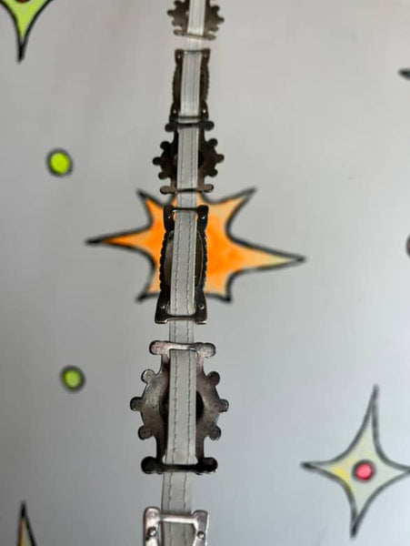 Vintage White Leather Boho Grunge Western Cocho Belt ML