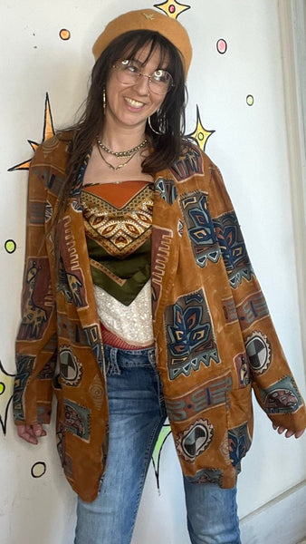 Western Boho Grunge Jacket Open Flowing Long Jacket Vintage Layering Piece XL