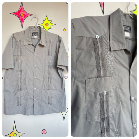 Vintage Gray Men's Embroidered Guayabera Shirt Haband Style Shirt Size 42/L