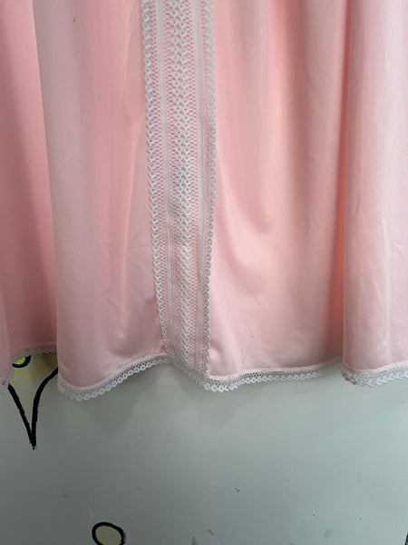 Vintage 50s 60s Pink Lace Nylon Slip Dress | Retro Babydoll Nightgown Lingerie L