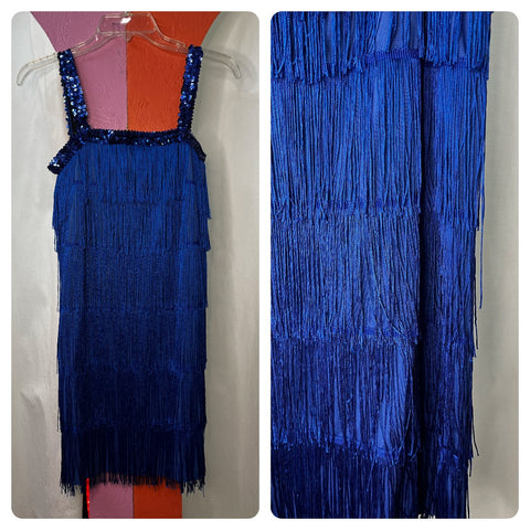 Vintage | Blue Fringe 60s GoGo Mod or 20s Flapper Mini dress | Size S | 4 | 6