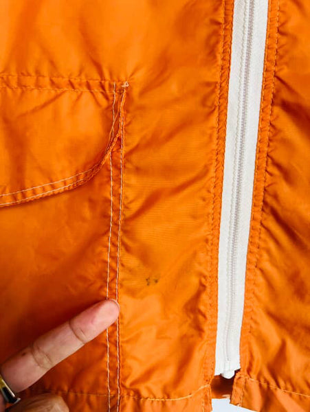 Vintage 60s 70s Groovy MOD Grunge Orange Retro Sporty Nylon Windbreaker Jacket S