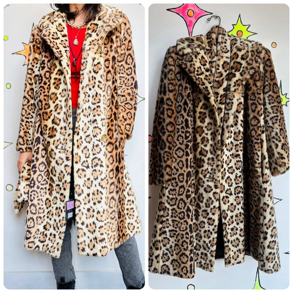 Vintage 70s Leopard Print Vixen Glam Faux Fur Coat – Belted Bombshell Style