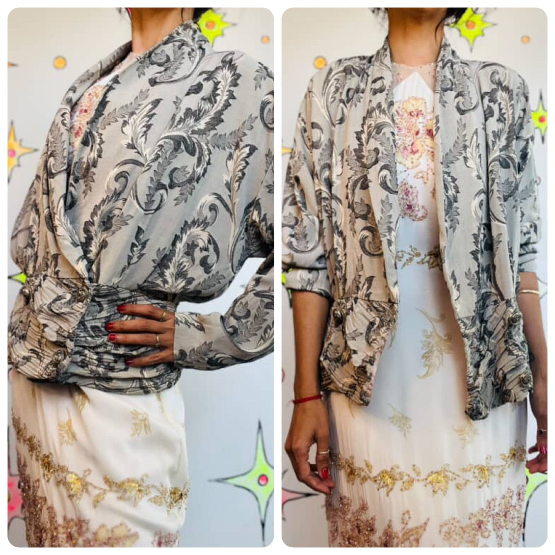 Vintage 90s Edwardian Romantic Gothic Revival Blazer | Silky Silver Paisley |14