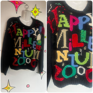 Vintage 90s Y2K | Happy Millennium 2000 Tacky Ugly Embellished Xmas Sweater | PL