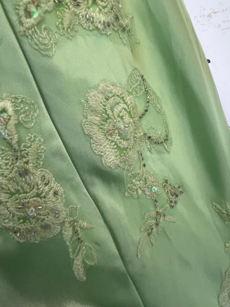 Y2K Pastel Green Satin Beaded Formal Gown Niki Livas Fairycore Prom S