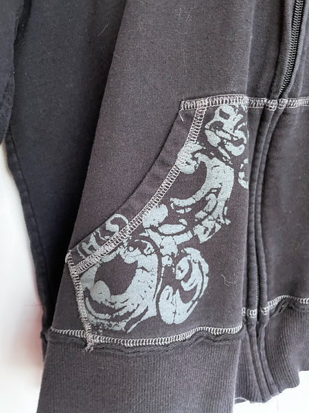 Vintage Y2K Black Mall Goth Grunge Hoodie | Fairy Tattoo Affliction-Style S/M