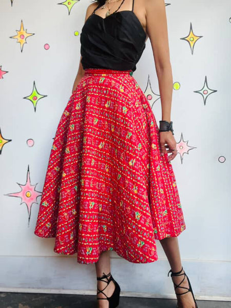 Absolutely Adorable 1950s Red Quilted Circle Skirt - Rockabilly Swing - Small