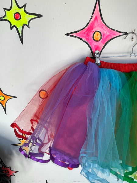 Rainbow Tutu Skirt Fairycore Clowncore Pride Costume Tulle Mini Skirt One Size