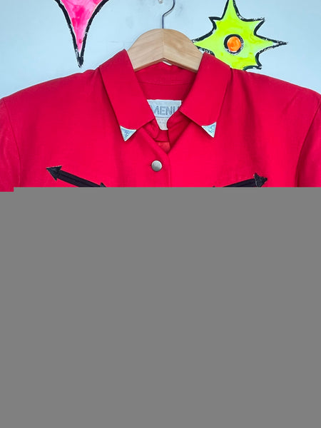 Vintage Rockabilly Red & Black Western Fringe Top Cropped Cowgirl Grunge M