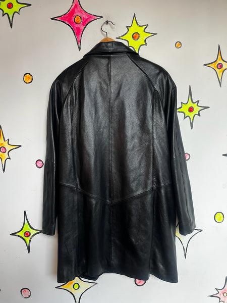 Vintage 80s 90s Black Leather Trench Coat – Goth Grunge Matrix Style – Size M