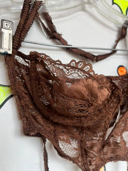 Vintage Y2K Chocolate Lace Cropped Cami | Babydoll Bustier Fairy Grunge Top | S