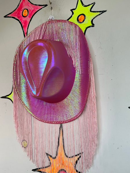 Pink Fringe Cowgirl Hat Barbiecore Western Glam Rodeo Statement Hat
