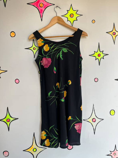 90s Y2K Whimsy Goth Floral Mini Dress – Fairy Grunge Boho Witchcore – S