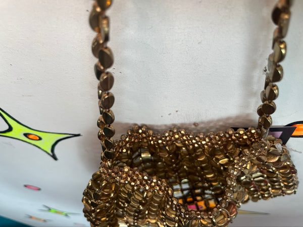 Gold Metal Beaded Chainmail Bag Medievalcore Art Deco Evening Purse