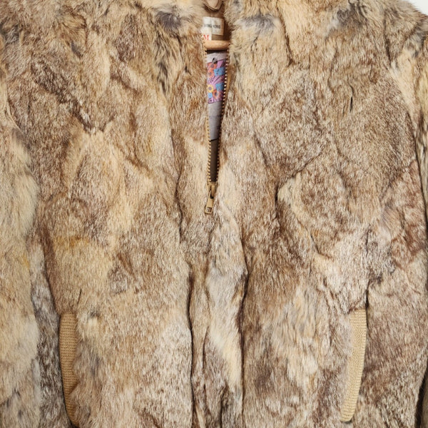 Vintage 80s | Tan Fur Coat Glam Pinup Mob Wife Coat | Medium