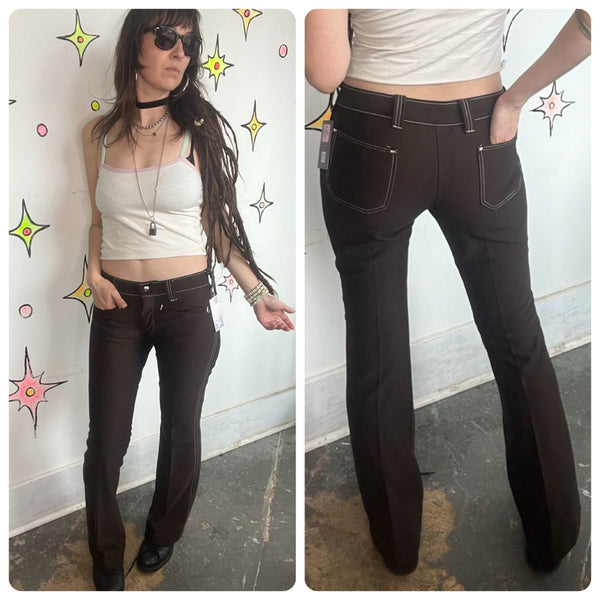 Vintage 70s Brown Western Disco Pants Retro Cowgirl Low Rise Glam Grunge S