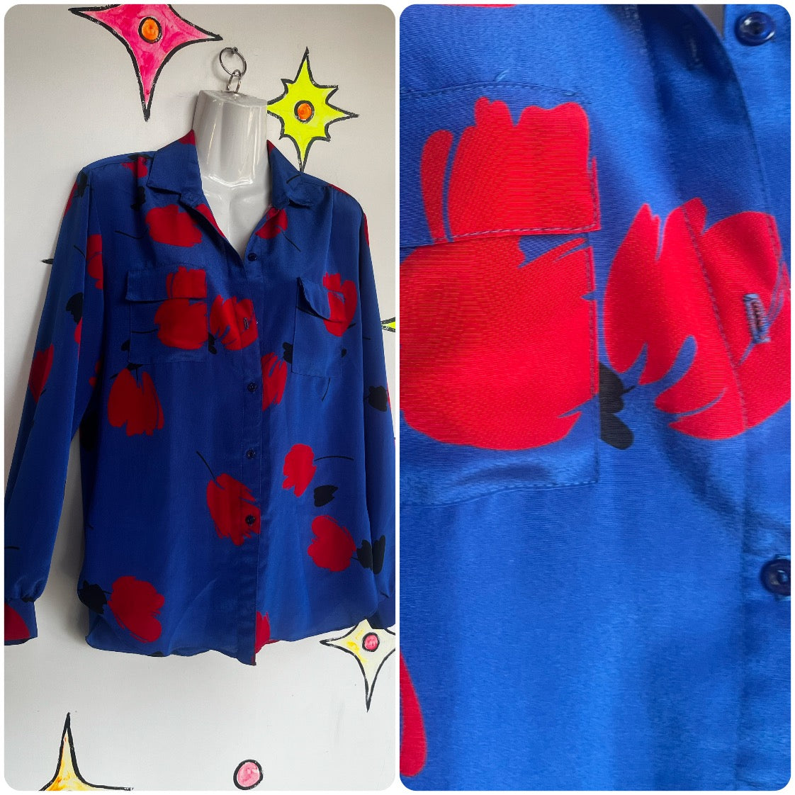 Vintage 80s 90s | Silky Abstract Art Retro 80s Print Secretary Shirt Blouse | M