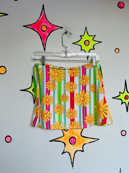 Vintage 90s does 60s Groovy Psychedelic Mod GoGo Flower Power Mini Skirt - S