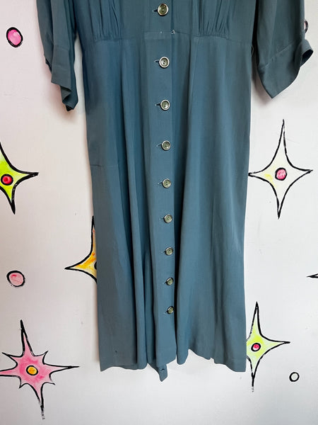 1940s Blue Secretary Dress True Vintage Boho Grunge - Historical Fashion - M L