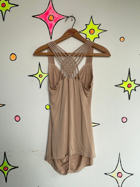 Y2K Beige Tank Top Soft Grunge Boho Fairy Ruched Layering Basic | M