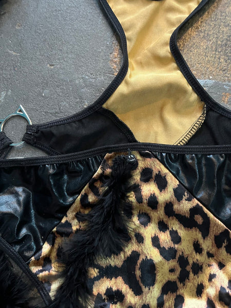 Y2K Leopard Print Kitty Teddy Play Suit Lingerie Bodysuit - M