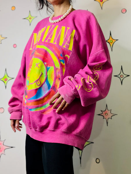 Vintage Y2K Pink Emo Grunge Fairy Oversized Nirvana Sweatshirt – L