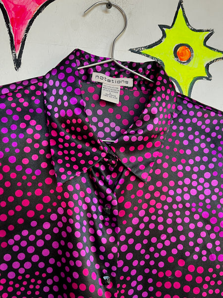 Vintage 90s Y2K Cyber Goth Grunge Abstract Optical Illusion Print Glam Blouse L