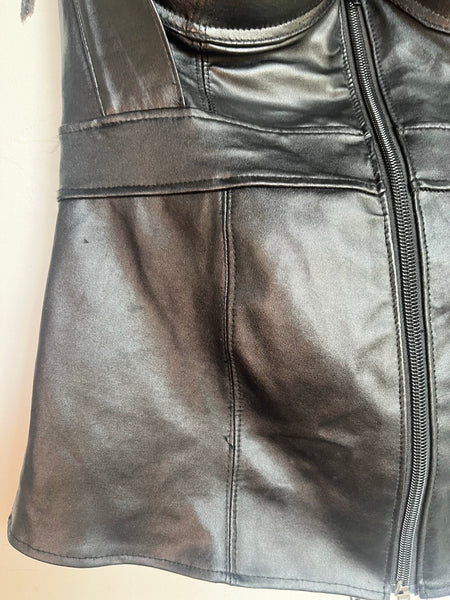 Y2K Black Zip Front Corset Top Post Apocalyptic Goth Vegan Leather Tank S