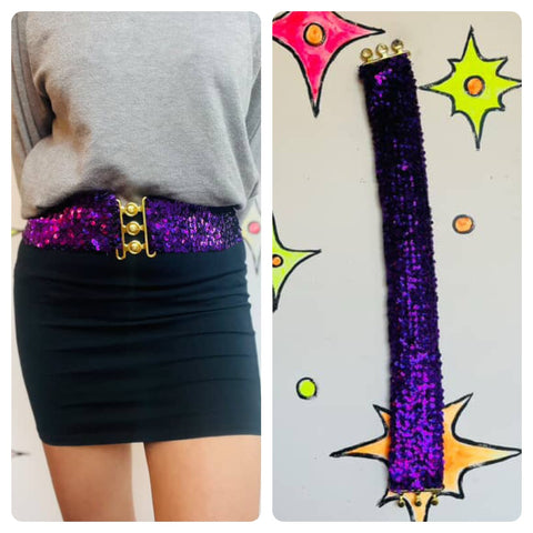 Vintage 70s 80s Stretch Corset Bow Belt – Disco Glam Sequin Statement Cincher