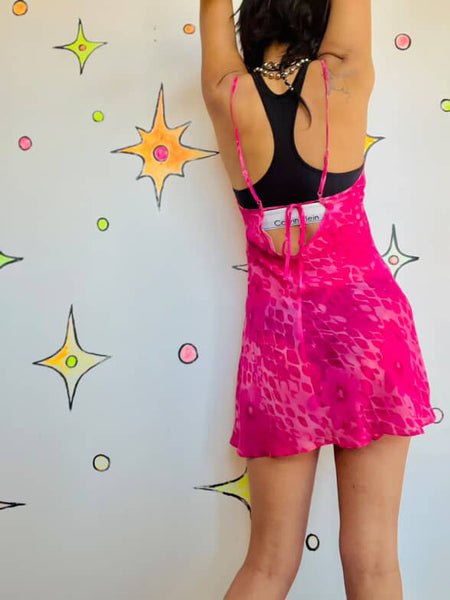 Y2K Hot Pink Sheer Abstract Floral Slip Dress Fairy Grunge | Victoria’s Secret S