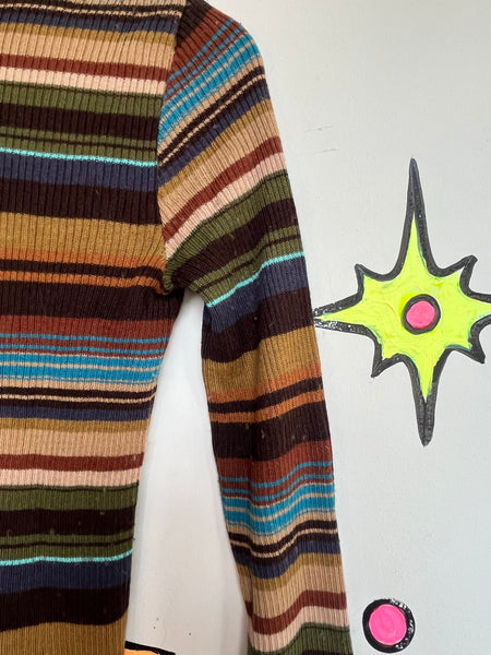 Retro Striped Turtleneck 60s 70s Mod Rainbow Groovy Clowncore Grunge Top M