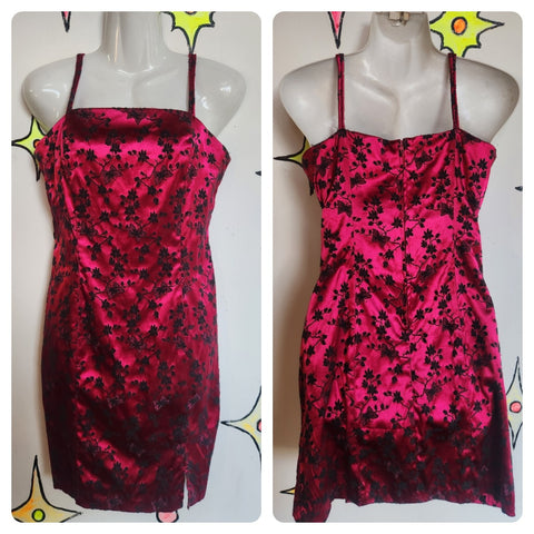 Vintage 90s | City Triangles Hot Pink Satin Fairy Grunge Emo Slip Dress | Size M