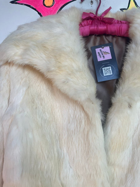 Vintage Rabbit Fur Jacket | Cream Old Money Luxe Glam Fur Coat XS S