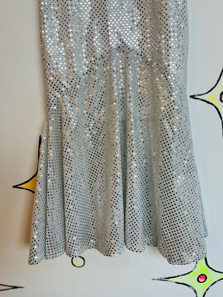 Vintage Metallic Silver Flapper Disco Party Dress – 1920s-Inspired Glam – XS/S