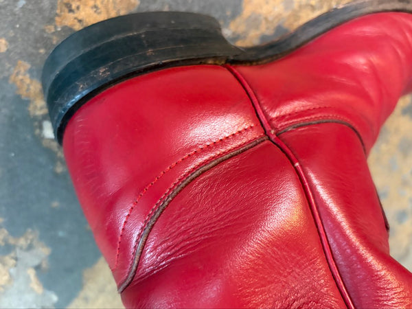 Vintage Justin Red Leather Cowboy Boots Western Cowgirl Roper Boots Boho US 6.5B