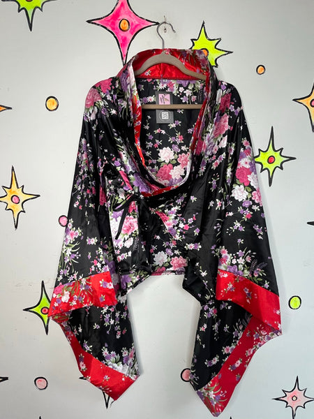 Satin Kimono Top Wide Bell Sleeve Robe Glam Boho Lolita Kawaii Geisha Cosplay