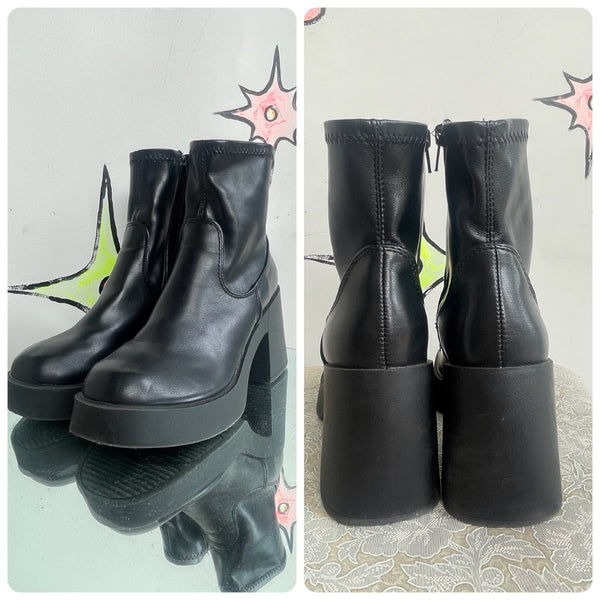 Steve Madden Black Platform Ankle Boots Goth Grunge Chunky 90s Emo Size 7