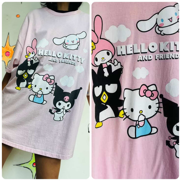 90s Y2K - Pink Hello Kitty and Friends Official Sanrio Graphic Tee T Shirt - XL