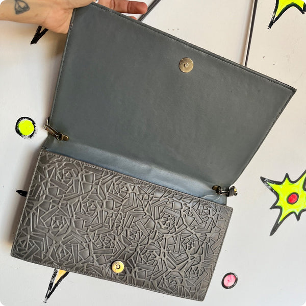 Vintage 80s Gray Red Black Snakeskin Leather Art Wear Bag Designer Handbag Purse