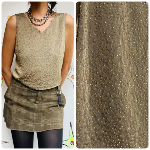 Vintage Fairy Grunge 90s Ann Taylor Gold Fully Beaded Sleeveless Shimmer Top 4P