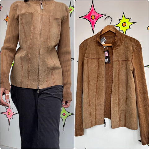 Vintage 90s | Tan Suede Zip Up Fairy Grunge Moto Jacket | Size Small