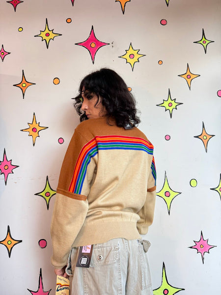 Vintage 70s Rainbow Striped Sweater | Retro Hippie Knit Pullover Skater Grunge M/L