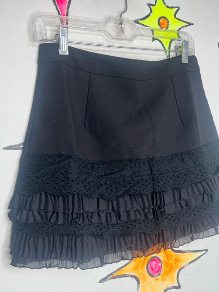 Christian Dior Black Ruffle Skort Lace Whimsy Goth Designer Mini Skirt L