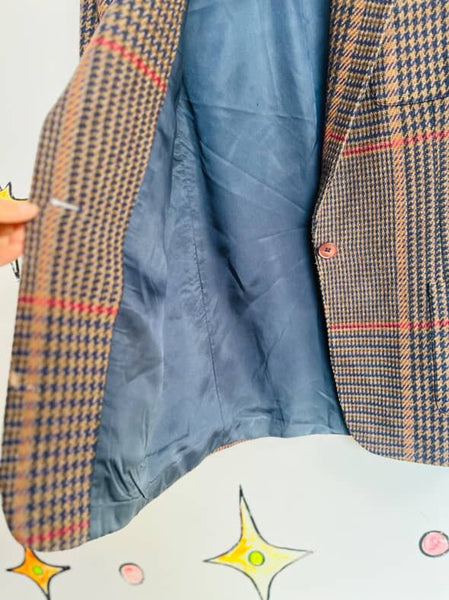 Vintage 80s Brown Houndstooth Blazer Jones New York Wool Look Classic Jacket - 6