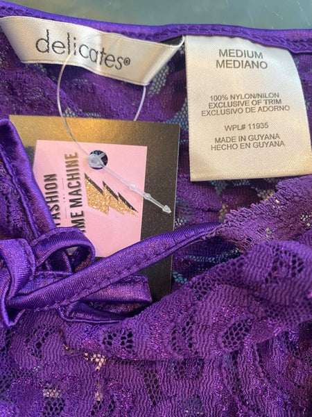 90s Vintage Purple Lace Slip Dress Delicates Gothic Romantic Mini - M
